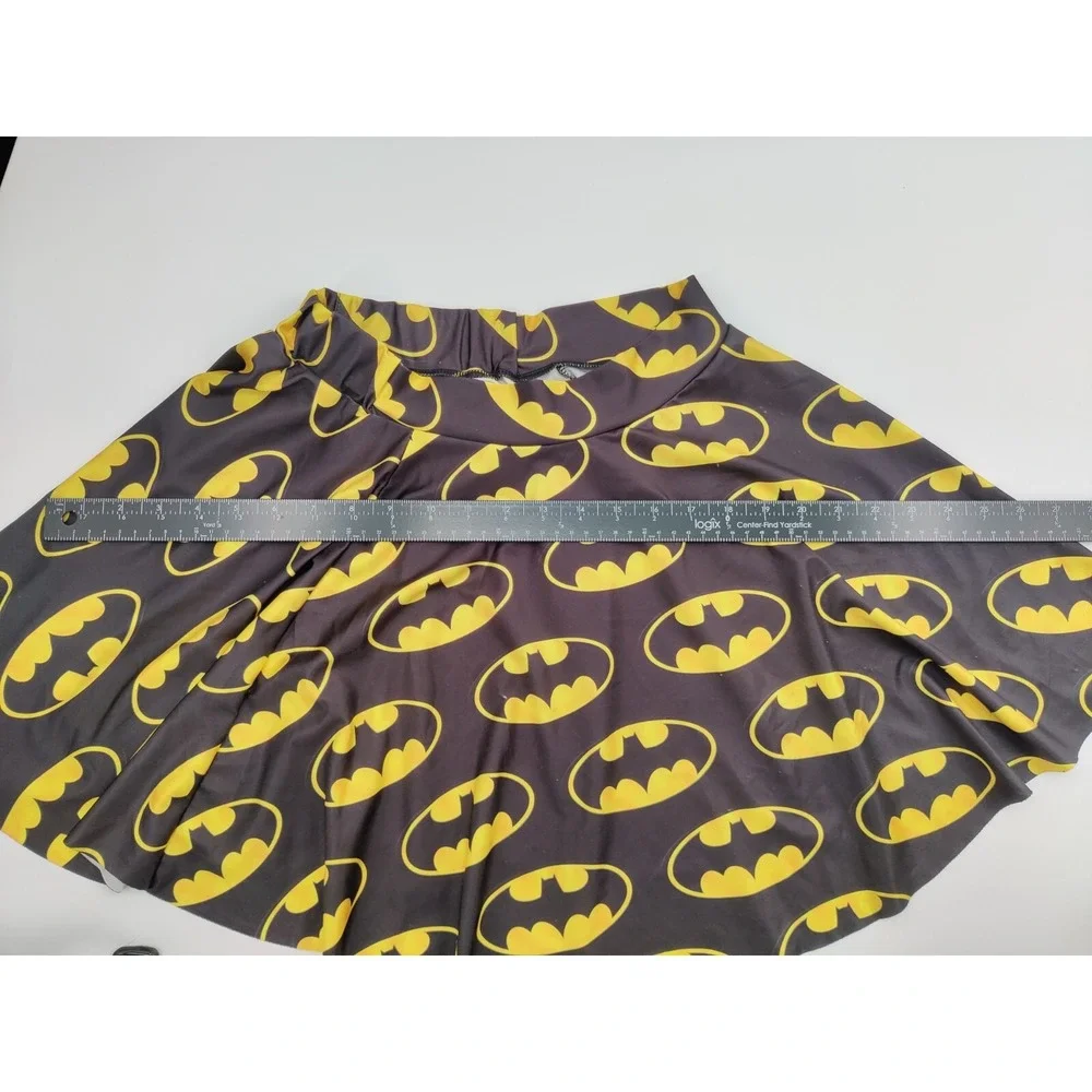 Womens Batman Logo Skater‎ Skirt Black Yellow Graphic Print Flare Mini